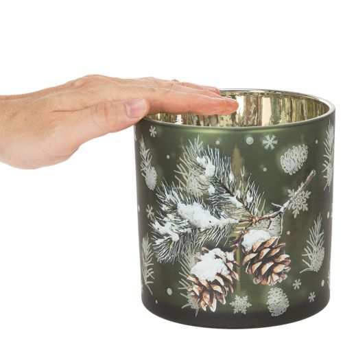 Telysholder i glass med kongler og snøflak, 15 cm | Floristik24.no