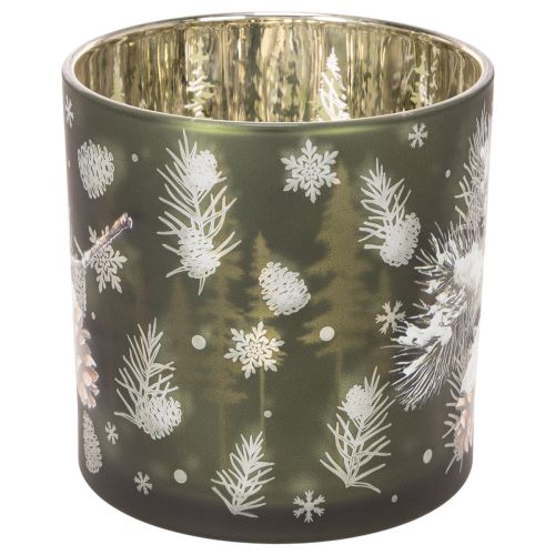 Telysholder i glass med kongler og snøflak, 15 cm | Floristik24.no
