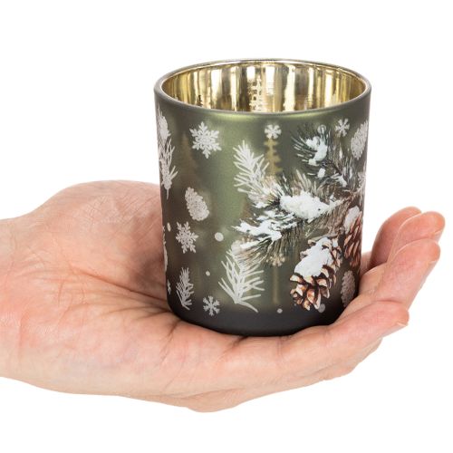 Telysholder i glass med vintergrangren, 8 cm, 2 stk. | Floristik24.no