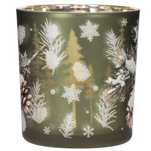 Telysholder i glass med vintergrangren, 8 cm, 2 stk. | Floristik24.no