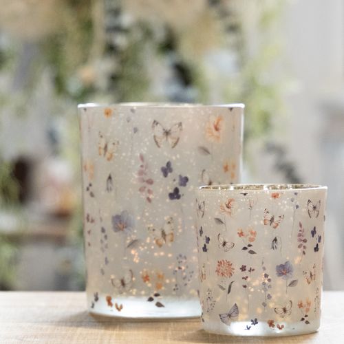 gjenstander Telysholder i glass med sommerfuglmotiv for koselige stunder, 12,5 cm, 2 stk.