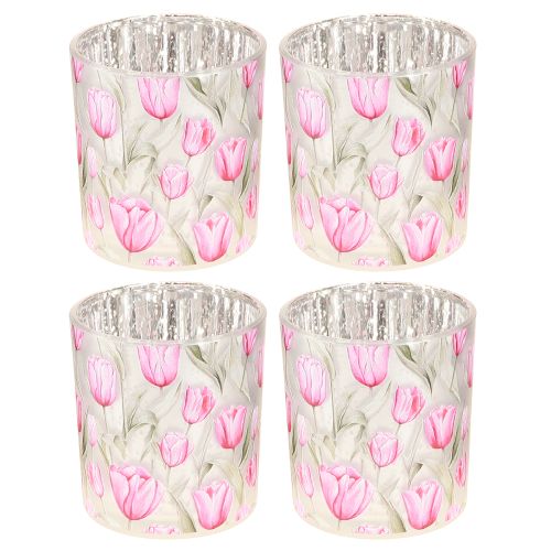 gjenstander Dekorativ glasslykt med tulipandesign for vårlig interiør, 8 cm, 4 stk.