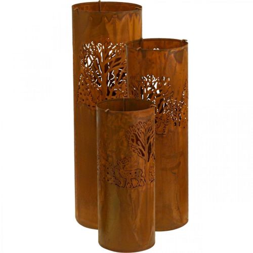 Lysestake rustlook dekorasjon hjort 30/38,5/45 cm sett med 3
