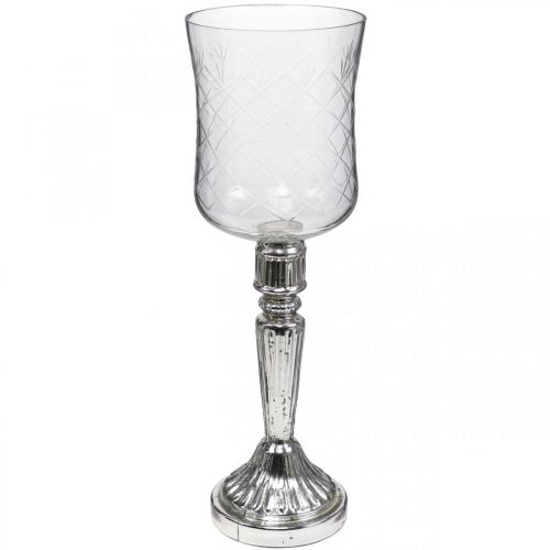 gjenstander Lyktglass lysglass antikk utseende klar, sølv Ø11,5cm H34,5cm