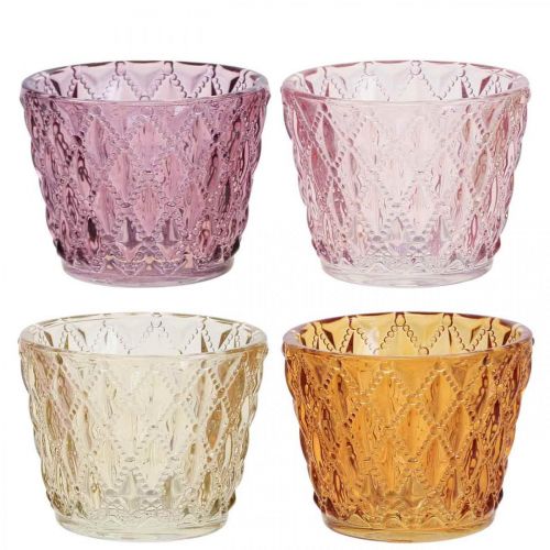 Floristik24 Lyktglass telysholder diamantmønster Ø7,5cm H6cm 4stk