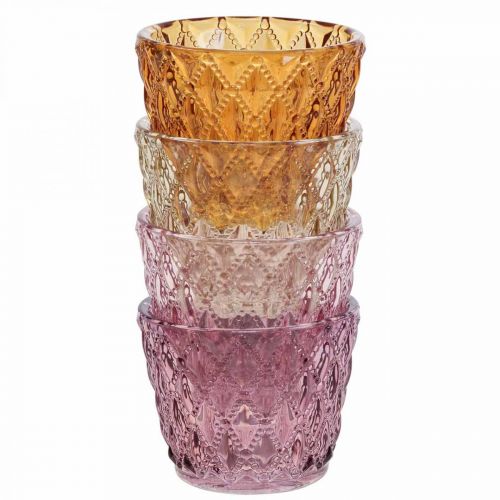 Floristik24 Lyktglass telysholder diamantmønster Ø7,5cm H6cm 4stk