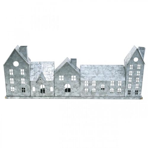 Husrekke, metalldekor for belysning, adventsdekorasjon, lanterne sølv L52cm H20cm