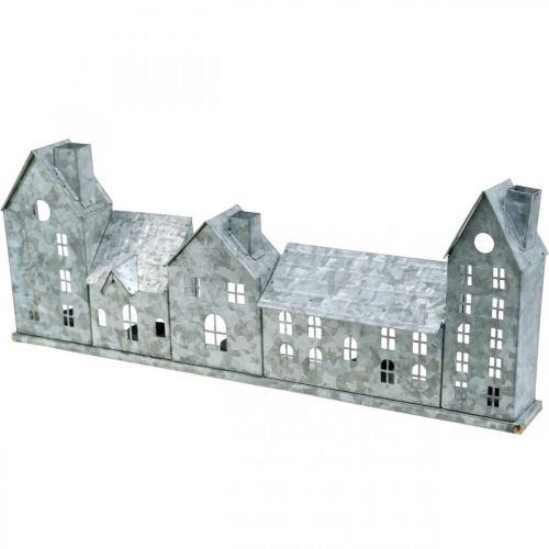 Rekkehus, metalldekorasjon for belysning, adventsdekorasjon, sølvlykt L52cm H20cm | Floristik24.no