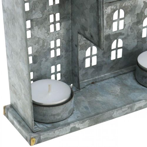 Floristik24 Husrekke, metalldekor for belysning, adventsdekorasjon, lanterne sølv L52cm H20cm