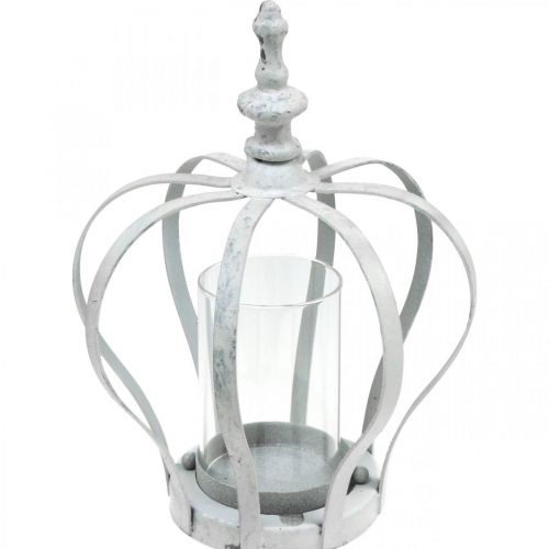 Floristik24 Vindlys krone, metalldekor i vintagestil, hvit shabby chic Ø14cm H19cm