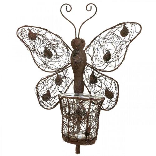 gjenstander Lykt metall veggdekor sommerfugl rust dekorasjon 36,5cm