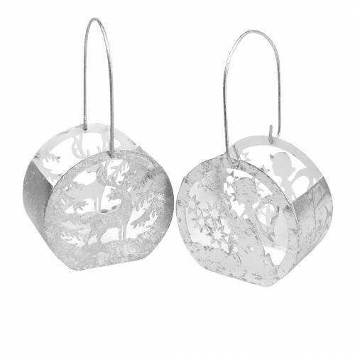 Lykt med engel- og reinsdyrmotiv sølv, hvit Ø10×H9,5cm 2stk