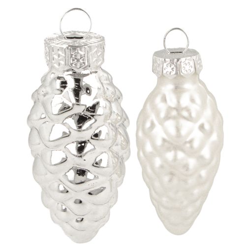 gjenstander Kjegler i glass, sølv, 5 cm, 14 stk.