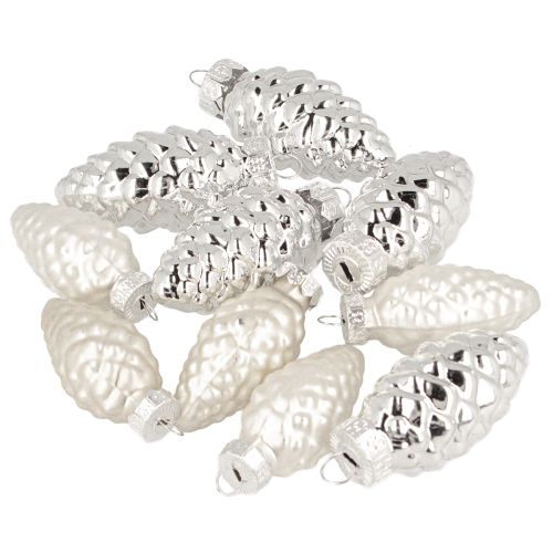 gjenstander Kjegler i glass, sølv, 5 cm, 14 stk.