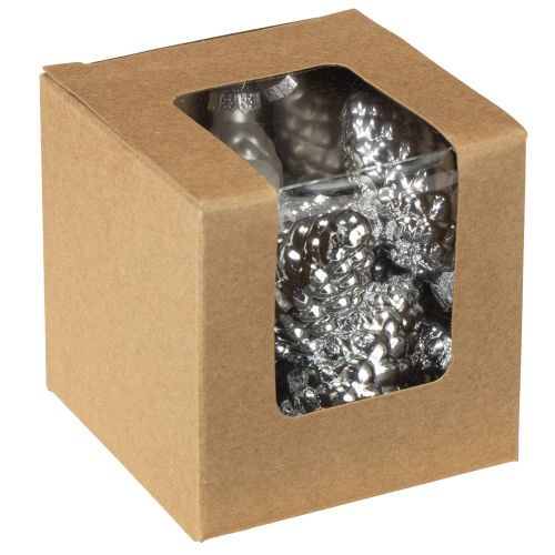 gjenstander Kjegler i glass, sølv, 5 cm, 14 stk.