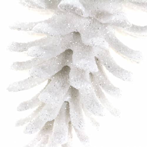 gjenstander Juletrepynt kongler hvit glitter 9cm x 4,5cm 6stk