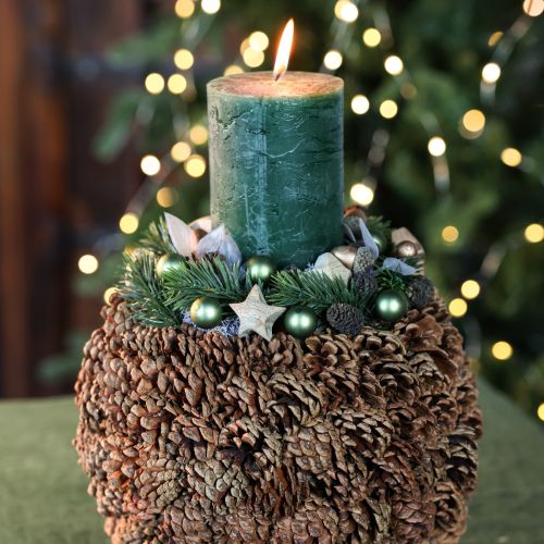 Dekorativ blomsterkasse med kongler, naturlig utseende, 27 cm. Rund konglepotte, naturbrun, laget av kongler, 27 cm x 22 cm. | Floristik24.no