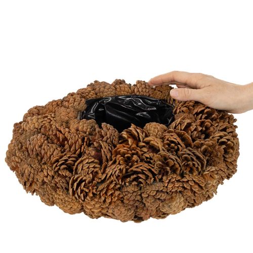 Rund konglepotte som blomsterkasse, 38 cm; rund konglepotte, naturbrun, laget av kongler, 38 cm x 14 cm | Floristik24.no
