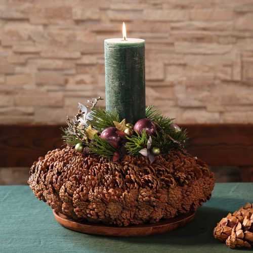 Rund konglepotte som blomsterkasse, 38 cm; rund konglepotte, naturbrun, laget av kongler, 38 cm x 14 cm | Floristik24.no