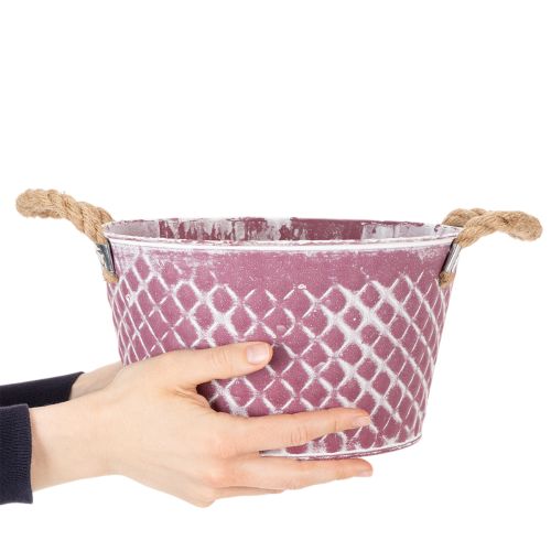 Sinkskål, diamantformet med tauhåndtak, fiolett/hvitvasket, Ø24,5 cm H14 cm | Floristik24.no