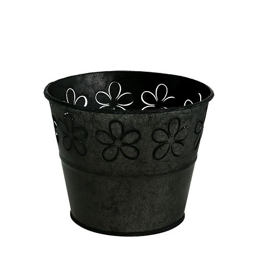 Floristik24 Sinkpotte svart med blomster Ø10cm H8cm