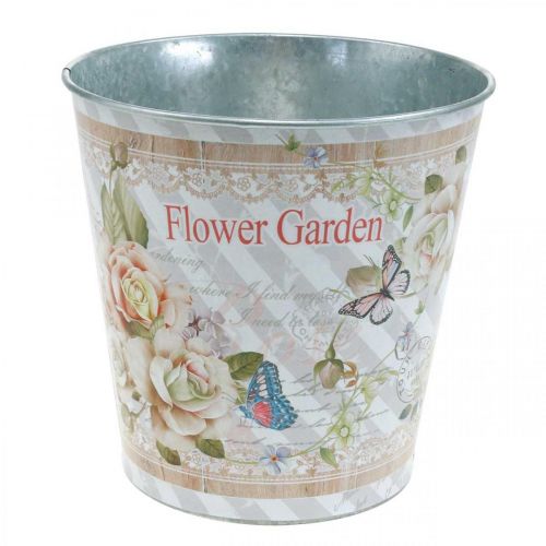 Blomsterpotte metall roser sommer dekorasjon plantekasse Ø15cm H15,5cm