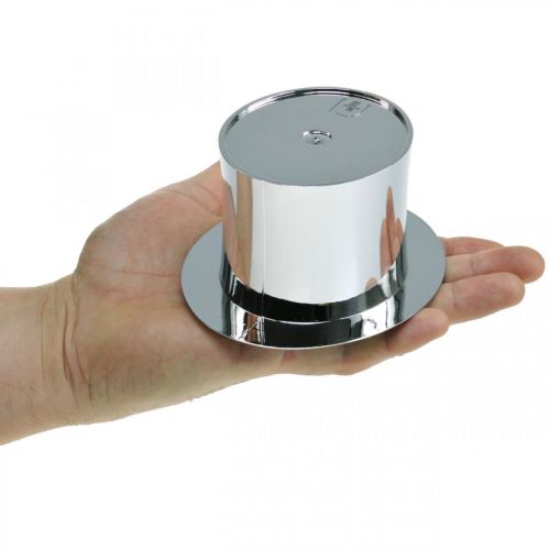 Floristik24 Sylinder for planting, nyttår, dekorativ lue, nyttårsaften dekorasjon sølv H6,5cm L12cm 9stk