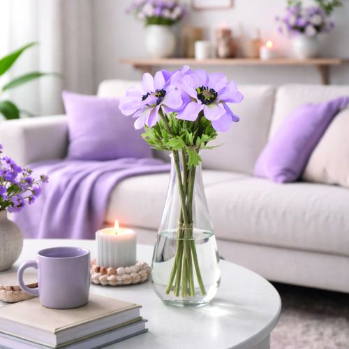 gjenstander Kunstige anemoneblomster i lilla, 34 cm lange, 4 stk.