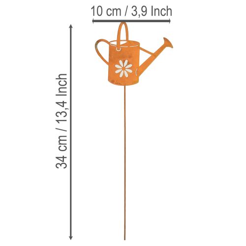 Metallblomsterstaker, rustfargede, dekorativ vannkanne, 10x8,5 cm, 4 stk. | Floristik24.no