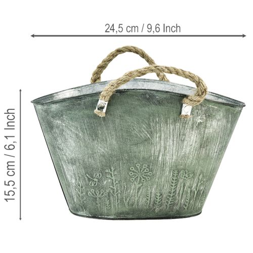 gjenstander Blomsterpotte med håndtak, veske, metall, jute, 24,5 × 17 × 15,5 cm
