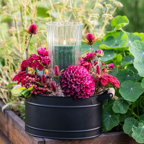 gjenstander Blomsterpotte metall ovalt håndtak svart naturfarget 34x19,5x15cm