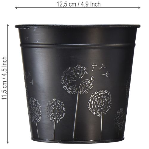 gjenstander Svart og sølvfarget blomsterpotte, metallplanter, Ø12,5 cm H11,5 cm
