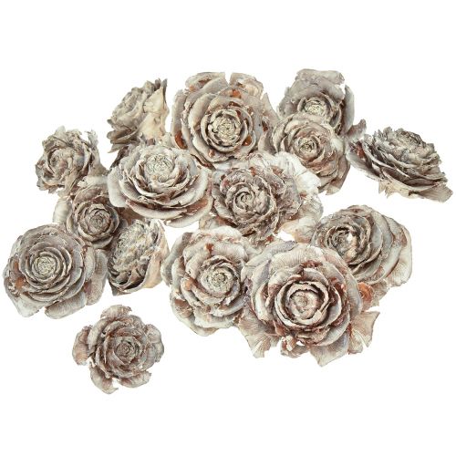 gjenstander Cedar kjegler kuttet som rose Cedar rose 4-6cm hvit/naturlig 50 stk