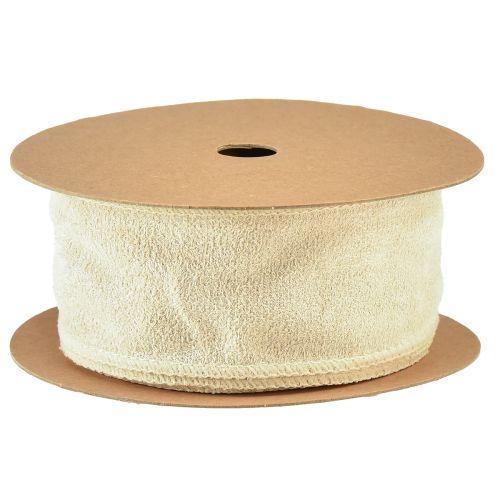 gjenstander Dekorativt bånd, fløyelsbånd, ornamentalt bånd, beige, 50 mm bredt, 8 m langt
