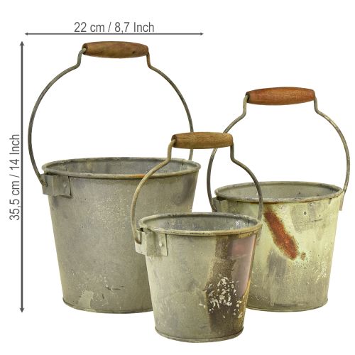 gjenstander Dekorativ bøtte metall rust vintage Ø15/17,5/22cm sett med 3