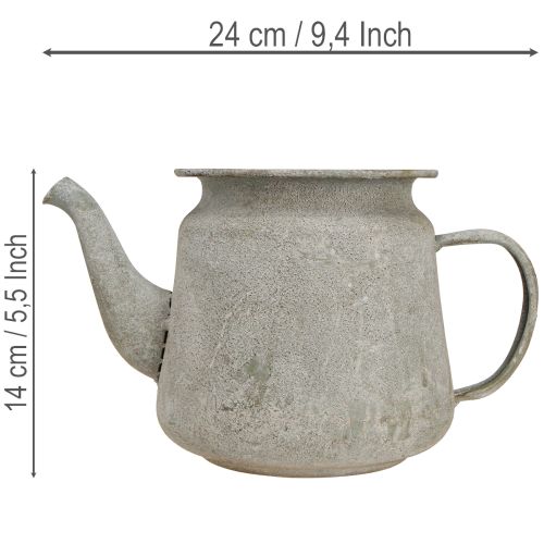 Dekorativ tekanne i metall, vintage-stil, grå, 24 × 14 × 14 cm, retro shabby chic-stil | Floristik24.no