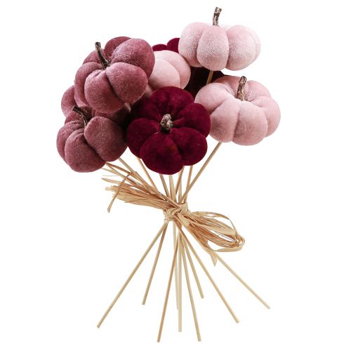 gjenstander Dekorativt gresskar laget av stoff gresskar på pinne burgunder rosa Ø7cm 9 stk