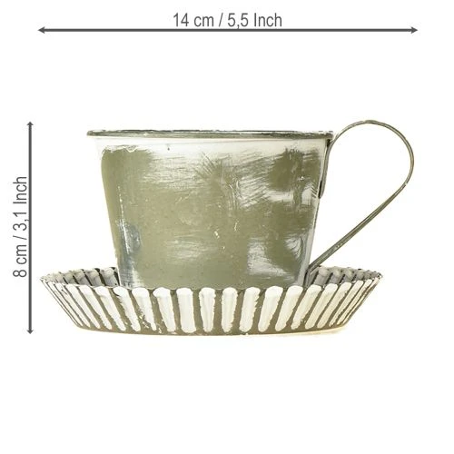 Dekorativ kopp metall hvitvasket antikk Ø9cm H8cm 2 stk | Floristik24.no