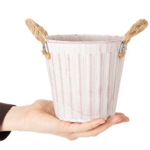 gjenstander Dekorativ potte, metallbøtte for planting, blomsterkasse med håndtak, rosa/grønn/gul shabby chic Ø15cm H13cm 3-delers sett