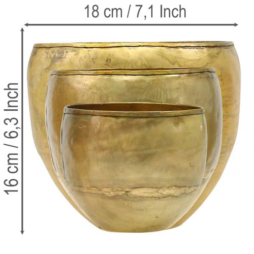 Dekorative vaser i messinglook i metall Ø18/15/12,5 cm, sett med 3 | Floristik24.no