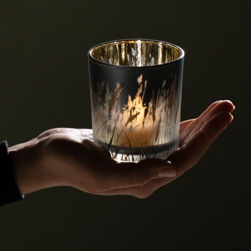 gjenstander Dekorativ glasslykt med gressdesign for stemningsfulle romdetaljer, blå, 8 cm, 4 stk.