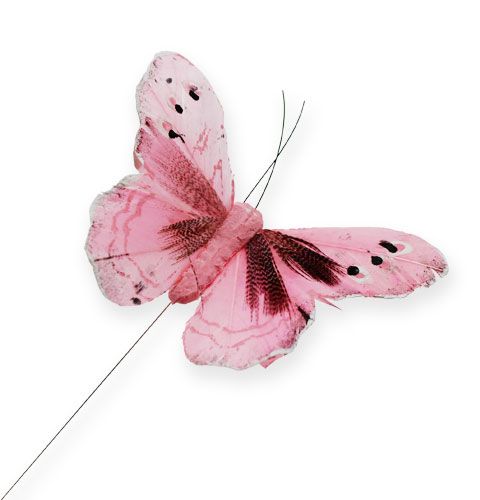 gjenstander Deco sommerfugl på wire rosa 8cm 12stk
