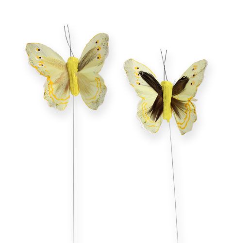 Floristik24 Dekorativ sommerfugl på tråd gul 8cm 12stk