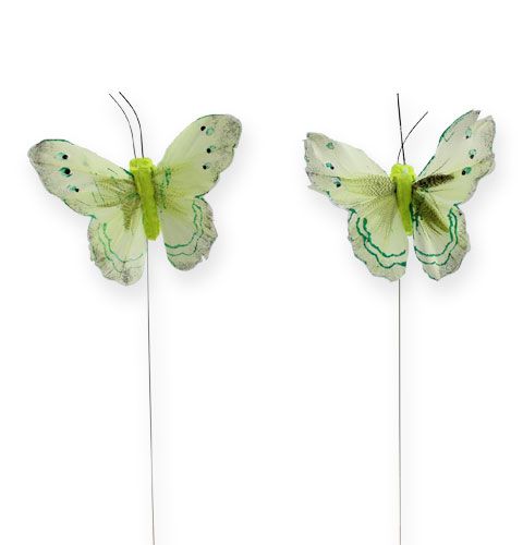 Floristik24 Dekorativ sommerfugl på trådgrønn 8cm 12stk