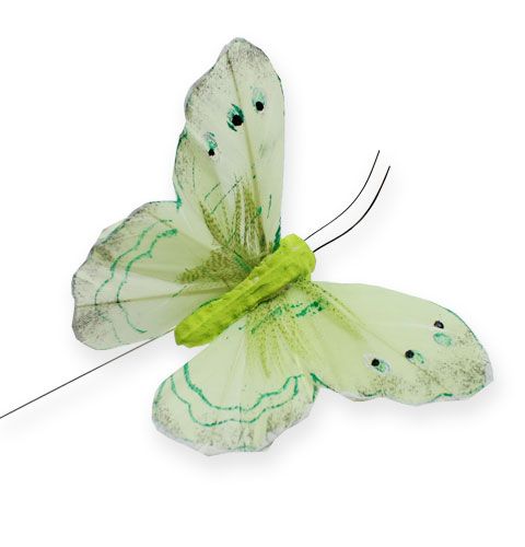 gjenstander Dekorativ sommerfugl på trådgrønn 8cm 12stk