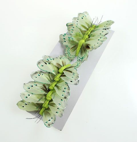 Floristik24 Dekorativ sommerfugl på trådgrønn 8cm 12stk