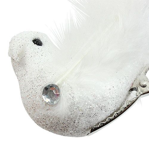 gjenstander Dekorativ fugl på klips med glitterhvit 14cm 2stk