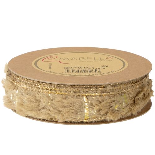 gjenstander Dekorativt bånd med pels, fuskepelsbånd, brunt gull, 25 mm, 15 m