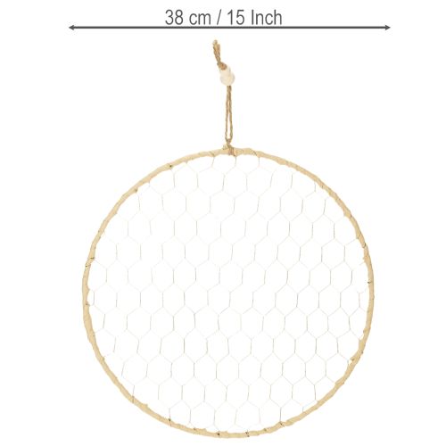gjenstander Dekorativ metallring Ø38 cm, hengende dekorasjon, raffia, sølv, naturlig, bohemsk veggdekorasjon, allsidig dekorasjon, 4 deler
