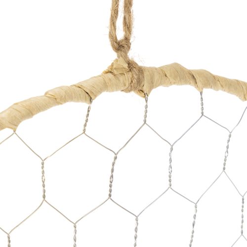 gjenstander Dekorativ metallring Ø38 cm, hengende dekorasjon, raffia, sølv, naturlig, bohemsk veggdekorasjon, allsidig dekorasjon, 4 deler
